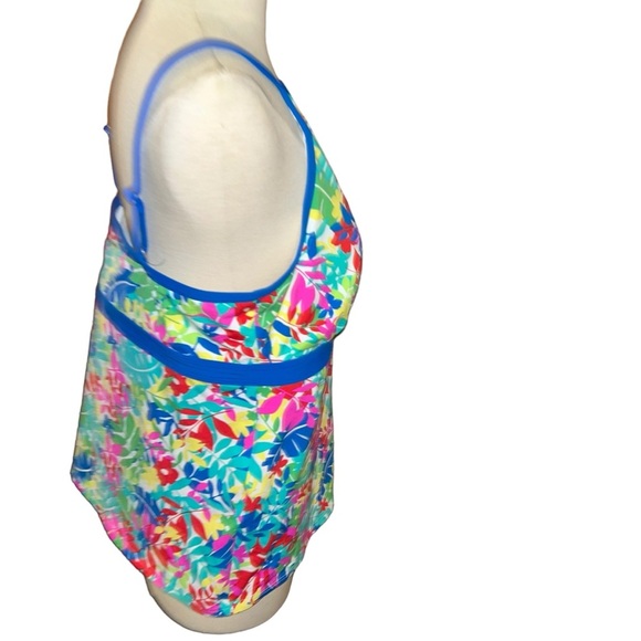 Lands’ end Keyhole High Neck Modest Tankini Top FRESH BOREAL BLUE/LEAF FLORAL 14 - Picture 3 of 6